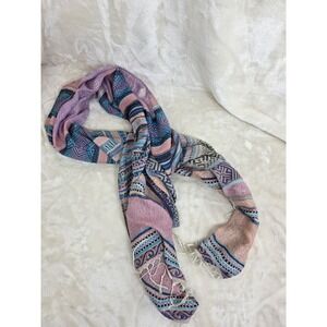 Rampage Purple Pink Blue Geometric Boho Fringe Lightweight Scarf One Size